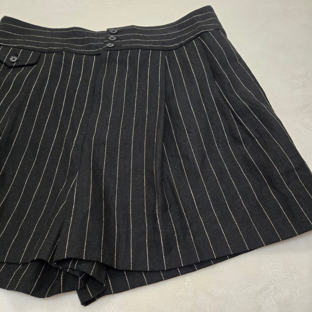 Lauren Ralph Lauren Womens Black Pinstripe Linen Blend Pleated Shorts Size 12 - Picture 10 of 12